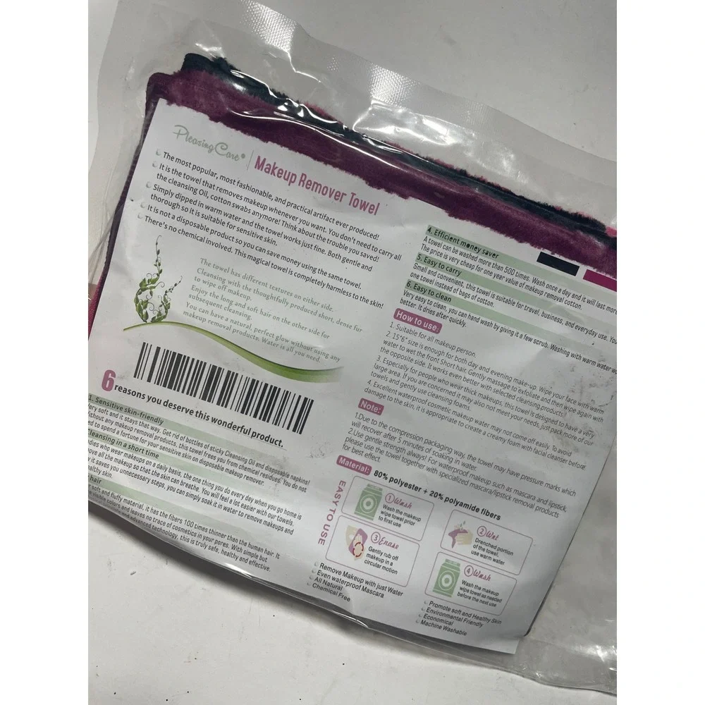PleasingCare Makeup Remover Towel Unisex OS Purple Reusable Eco Friendly Travel